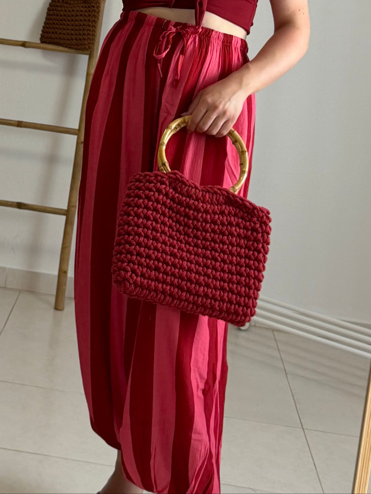 Pantalón granate y rosa